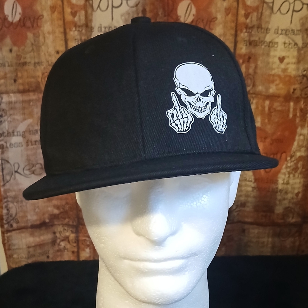 NEW Unisex Embroidered Skeleton Middle Finger Black Baseball Cap